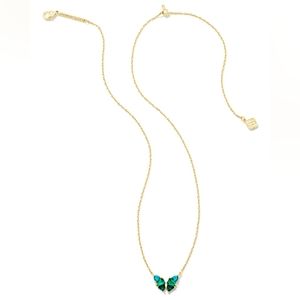 NWOT Kendra Scott Blair Gold Butterfly Small Short Pendant Necklace in Green Mix